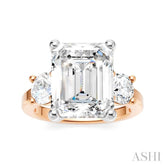 1 Ctw Tri-Mount Emerald Shape Center Round Cut Diamond Semi Mount Engagement Ring in 14K Rose and White Gold